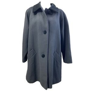 Forecaster Womens Coat Size 12 Black Wool Blend Button Front Collared Vintage US
